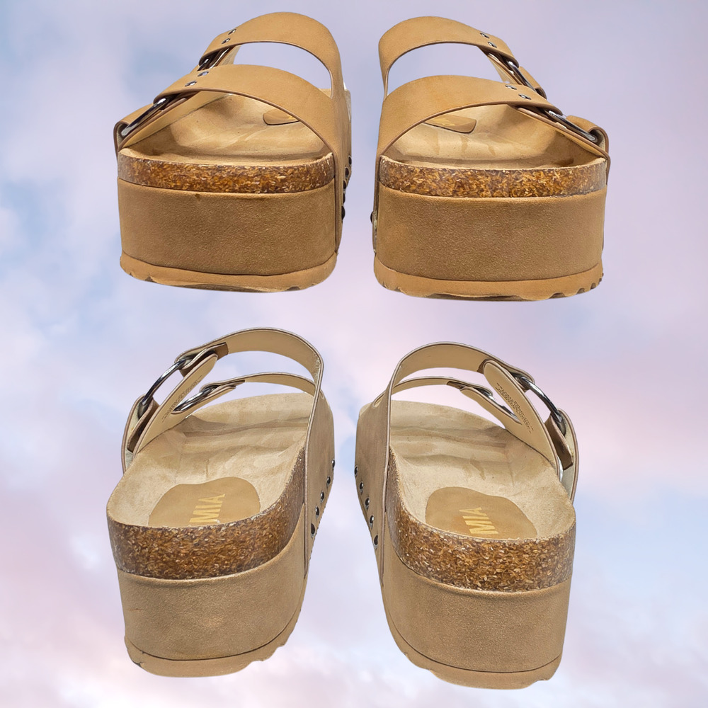 Mia Tan Brown Platform Studded Slip On Flip Flop Boho Sandal Slides Sz 8 - Picture 4 of 8